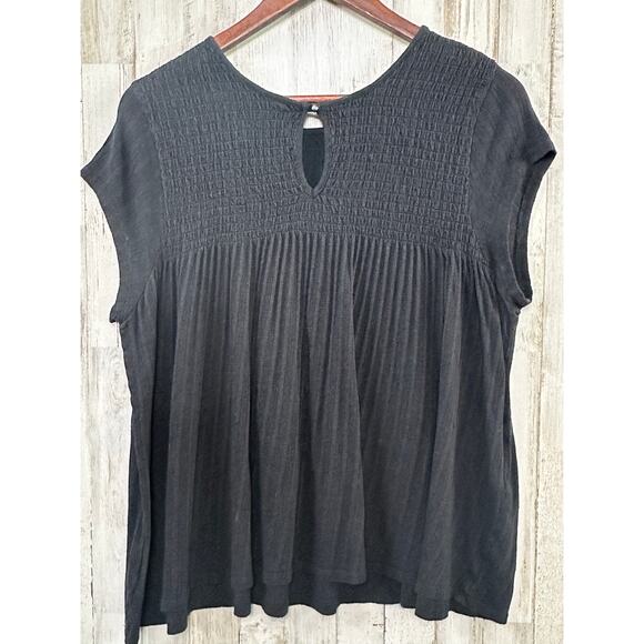 Time Tru Blouse Top Black XL Large Relaxed fit Soft Pleats Flutter Sleeve Boho - Picture 2 of 9